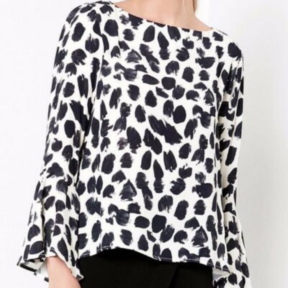 Karen Kane Animal Print Boat Neck Bell Sleeve Blouse Size Large